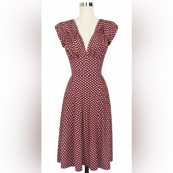 Trashy Diva Dresses & Skirts - Trashy Diva Women's Medium 1940's Pin Up Style Midi Dress Polka Dot Vtg Print